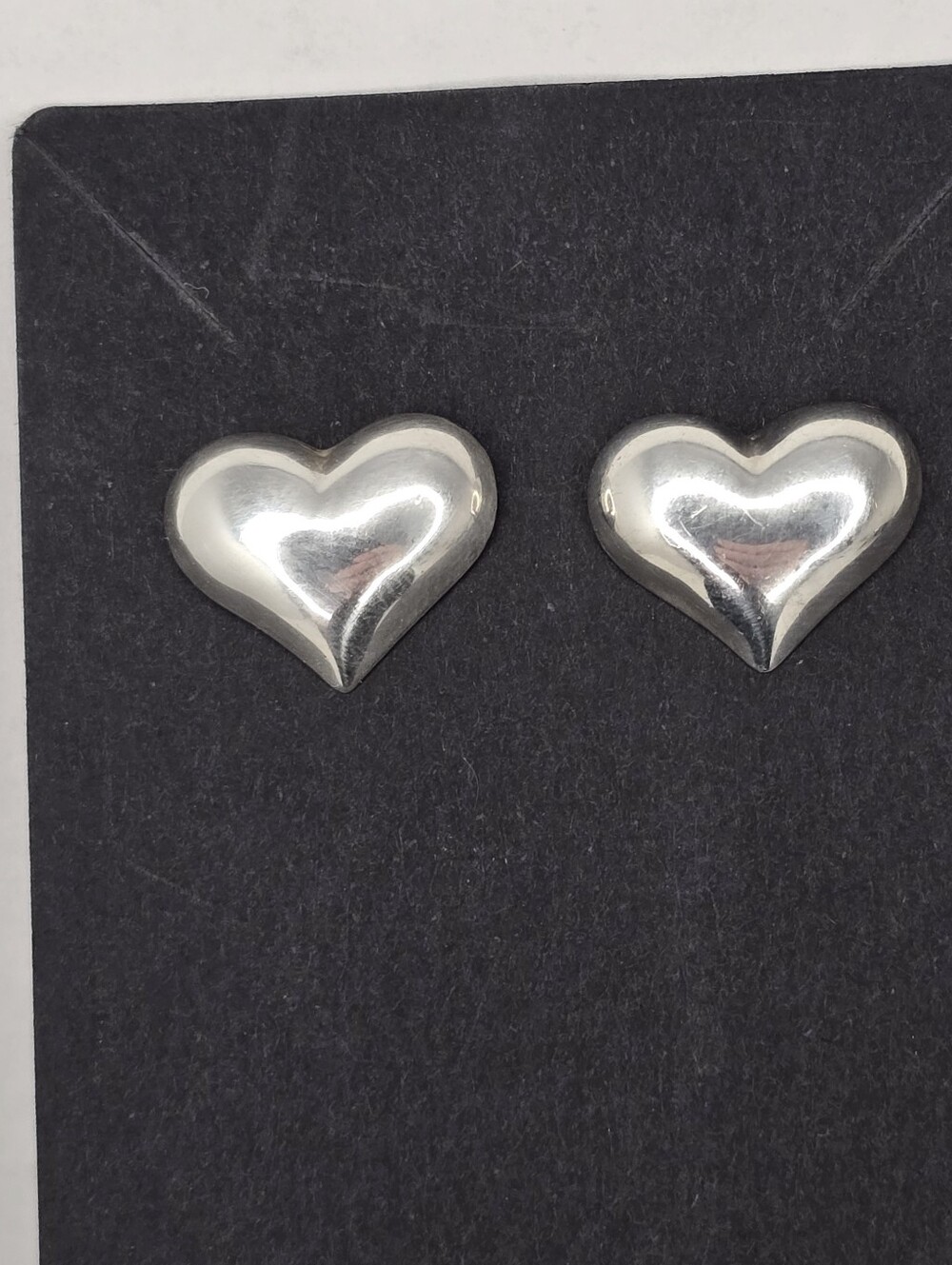 Vintage Sterling Silver Puffy Heart Post Earrings .6 Inch
